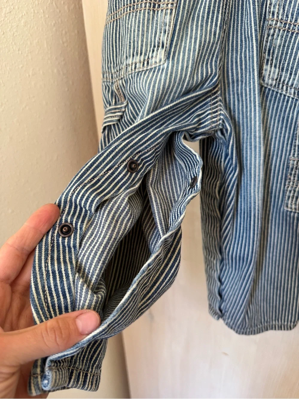 OshKosh B'gosh Striped Blue Denim Overalls 24m